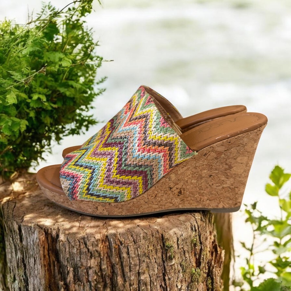 Colorful‎ Woven Wedge Sandals Cork Platform Slide Summer Coastal Resort Boho